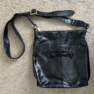 HOBO Glossy Black Leather Shoulder Bag